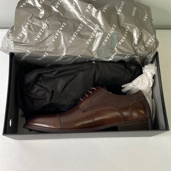 Zanzara Gauguin Cap Toe Oxford Brown Leather Lace Up Low Top Dress Shoe - Picture 3 of 16